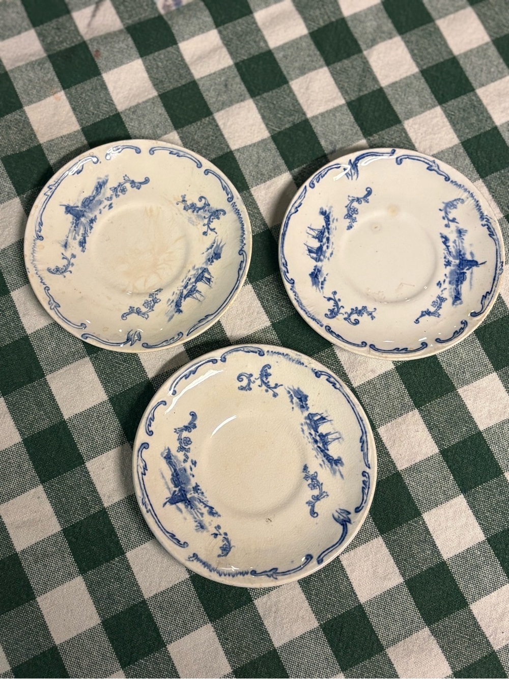 Blue and White vintage crazed Saucers - Set of 3 DELFT